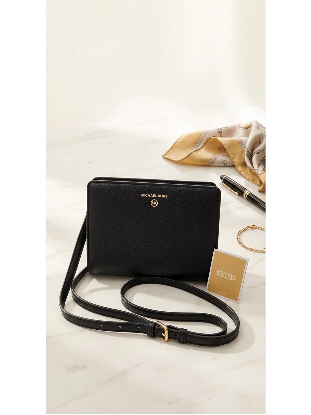 Michael Kors Valerie Small Pebbled Leather Crossbody - Black/Gold